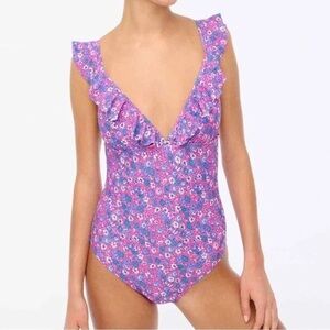 J.CREW Floral Ruffle One Piece Swimsuit